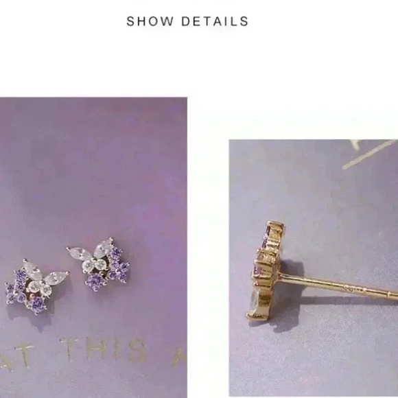 Free gift with purchase-S925 Lavender Butterfly Rhinestone Earring - Picture 6 of 10